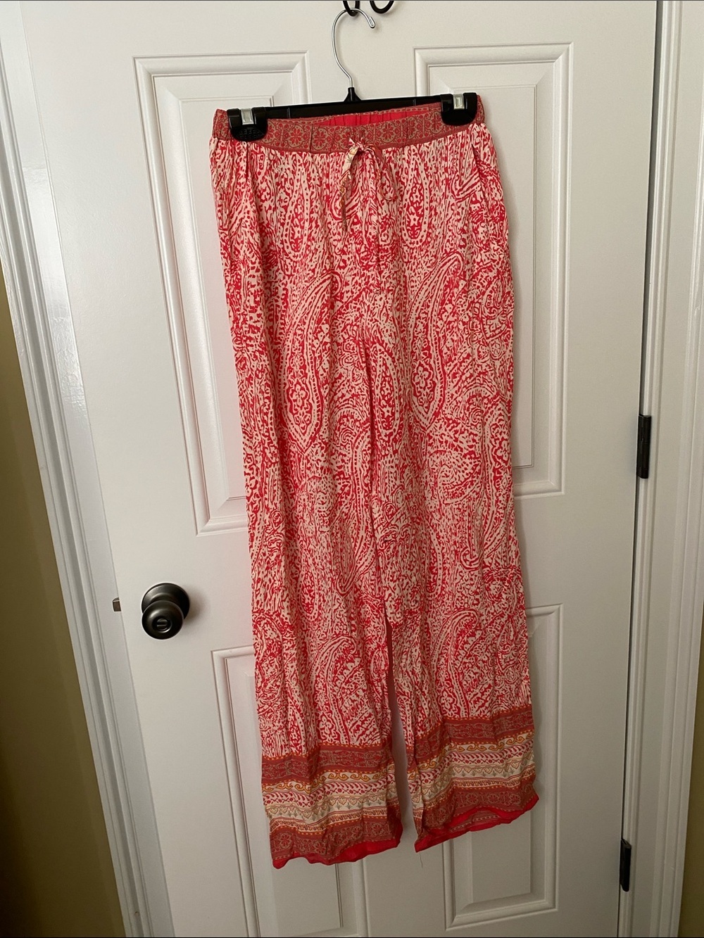 Altar'd State Red and Cream Paisley Wide-Leg Pants